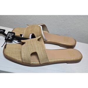 Madden NYC 9 Womens Sandals Tan Slides Raffia
